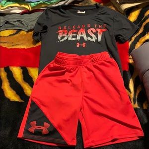Boys under armour shirt and shorts set